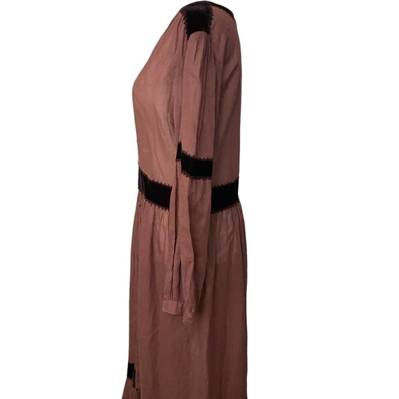 Chasing Unicorns Mauve Brown Cotton Voile Embroider 1970s Maxi Dress Large - Picture 4 of 10